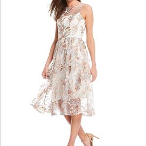 Jewel Neck Floral Embroidery Fit & Flare Dress